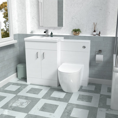 Nes Home 1100mm Freestanding White Basin Vanity & Back To Wall Toilet - image 1