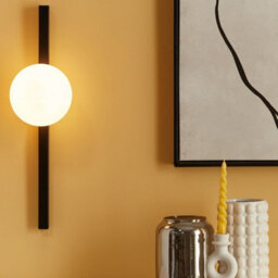 Beliani Wall Lamp Black Iron With 55 Cm Frosted White Glass Globe, Contemporary Wall Light - thumbnail 1