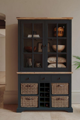 Statement Furniture Kitchen Display Cabinet With Wine Rack - Navy Blue