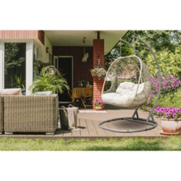 Loops 2Pc Garden Hanging Egg Chair Set - Rattan Wicker - Single & Double Outdoor Swing - thumbnail 5