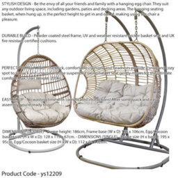 Loops 2Pc Garden Hanging Egg Chair Set - Rattan Wicker - Single & Double Outdoor Swing - thumbnail 2