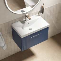 Balterley Belvide Partial Fluted 1 Drawer Wall Hung Vanity Unit With 1 Tap Hole Thin-Edge Basin- 600mm - Satin Blue - thumbnail 3