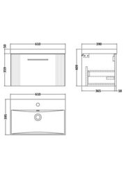 Balterley Belvide Partial Fluted 1 Drawer Wall Hung Vanity Unit With 1 Tap Hole Thin-Edge Basin- 600mm - Satin Blue - thumbnail 8