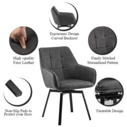 2X Grey Swivel Dining Chairs Faux Leather Padded Seat Dining Room Chair Modern - thumbnail 5