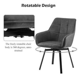2X Grey Swivel Dining Chairs Faux Leather Padded Seat Dining Room Chair Modern - thumbnail 6