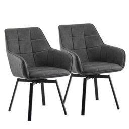 2X Grey Swivel Dining Chairs Faux Leather Padded Seat Dining Room Chair Modern