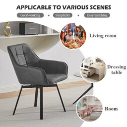 2X Grey Swivel Dining Chairs Faux Leather Padded Seat Dining Room Chair Modern - thumbnail 3