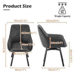 2X Grey Swivel Dining Chairs Faux Leather Padded Seat Dining Room Chair Modern - thumbnail 2