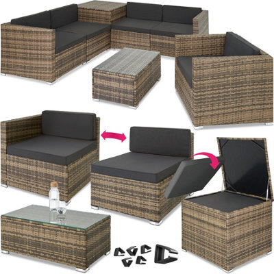 Tectake Garden Furniture Set Pisa - Modular Sofa, Armchair, Coffee Table, Cushion Storage Box  - Nature - image 1