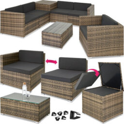 Tectake Garden Furniture Set Pisa - Modular Sofa, Armchair, Coffee Table, Cushion Storage Box  - Nature - thumbnail 1
