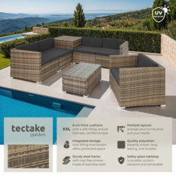 Tectake Garden Furniture Set Pisa - Modular Sofa, Armchair, Coffee Table, Cushion Storage Box  - Nature - thumbnail 2
