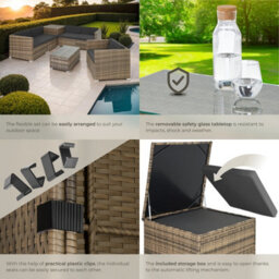 Tectake Garden Furniture Set Pisa - Modular Sofa, Armchair, Coffee Table, Cushion Storage Box  - Nature - thumbnail 5
