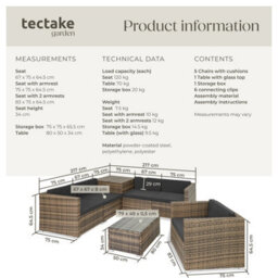 Tectake Garden Furniture Set Pisa - Modular Sofa, Armchair, Coffee Table, Cushion Storage Box  - Nature - thumbnail 6