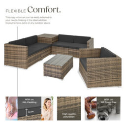 Tectake Garden Furniture Set Pisa - Modular Sofa, Armchair, Coffee Table, Cushion Storage Box  - Nature - thumbnail 3