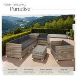 Tectake Garden Furniture Set Pisa - Modular Sofa, Armchair, Coffee Table, Cushion Storage Box  - Nature - thumbnail 4