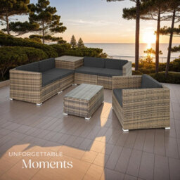 Tectake Garden Furniture Set Pisa - Modular Sofa, Armchair, Coffee Table, Cushion Storage Box  - Nature - thumbnail 8