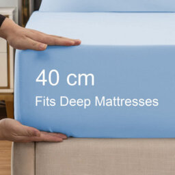 "Ameha Fitted Sheet 40Cm Extra Deep Pocket Elastic Corners Soft Microfiber Fitted Sheet 16"" (Light Blue, Double 137 X 190 Cm)" - thumbnail 3