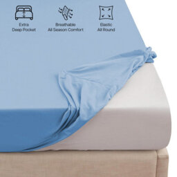 "Ameha Fitted Sheet 40Cm Extra Deep Pocket Elastic Corners Soft Microfiber Fitted Sheet 16"" (Light Blue, Double 137 X 190 Cm)" - thumbnail 4