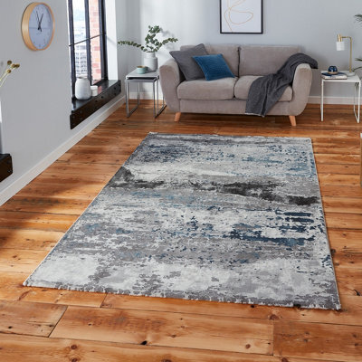 Grey Navy Abstract Modern Easy To Clean Rug For Diningroom Bedroom And Living Room -200Cm X 290Cm - image 1