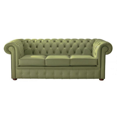 Chesterfield 3 Seater Shelly Mountain Tree Green Leather Sofa Bespoke In Classic Style - image 1
