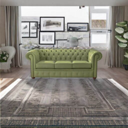 Chesterfield 3 Seater Shelly Mountain Tree Green Leather Sofa Bespoke In Classic Style - thumbnail 3