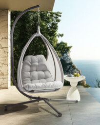 Beliani Hanging Chair With Stand Avegno Fabric Light Grey - thumbnail 2