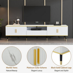 Abrihome Modern Tv Stand, 4Doors & 1Drawers, Tv Cabinet Storage Sideboard With Marble Texture, 200X40X46Cm, White, Maximum For 90 Inch Tv - thumbnail 2