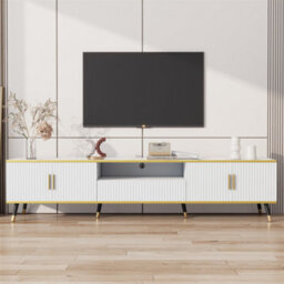 Abrihome Modern Tv Stand, 4Doors & 1Drawers, Tv Cabinet Storage Sideboard With Marble Texture, 200X40X46Cm, White, Maximum For 90 Inch Tv - thumbnail 1