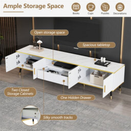 Abrihome Modern Tv Stand, 4Doors & 1Drawers, Tv Cabinet Storage Sideboard With Marble Texture, 200X40X46Cm, White, Maximum For 90 Inch Tv - thumbnail 3