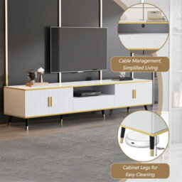Abrihome Modern Tv Stand, 4Doors & 1Drawers, Tv Cabinet Storage Sideboard With Marble Texture, 200X40X46Cm, White, Maximum For 90 Inch Tv - thumbnail 4