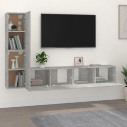 Berkfield Classic 4 Piece Tv Cabinet Set Concrete Grey Engineered Wood - thumbnail 3