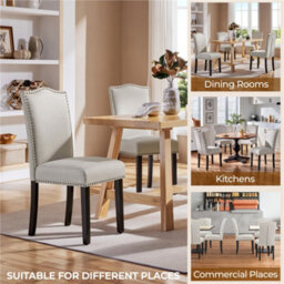 Yaheetech Set Of 2 Beige Modern Fabric Upholstered Dining Chairs With Nailhead Trim - thumbnail 8
