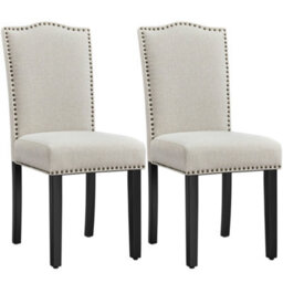 Yaheetech Set Of 2 Beige Modern Fabric Upholstered Dining Chairs With Nailhead Trim - thumbnail 2