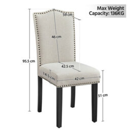 Yaheetech Set Of 2 Beige Modern Fabric Upholstered Dining Chairs With Nailhead Trim - thumbnail 3