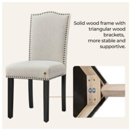 Yaheetech Set Of 2 Beige Modern Fabric Upholstered Dining Chairs With Nailhead Trim - thumbnail 7