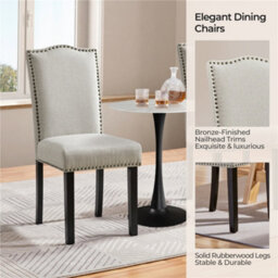 Yaheetech Set Of 2 Beige Modern Fabric Upholstered Dining Chairs With Nailhead Trim - thumbnail 4