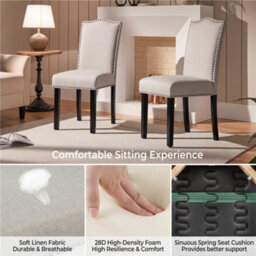 Yaheetech Set Of 2 Beige Modern Fabric Upholstered Dining Chairs With Nailhead Trim - thumbnail 5
