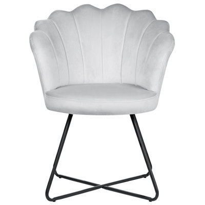 Wyld And Coco Armless Velvet Shell-Back Chair Grey With Black Metal Frame, W67 X D70 X H86Cm - image 1