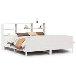Berkfield Bookcase Bed Without Mattress White 180X200 Cm Super King Solid Wood Pine - thumbnail 2
