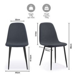 Vonhaus Dining Chairs Set Of 4, Charcoal Blue Kitchen Chairs With Black Metal Legs, Cord Effect Chairs For Dining - thumbnail 7