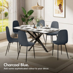 Vonhaus Dining Chairs Set Of 4, Charcoal Blue Kitchen Chairs With Black Metal Legs, Cord Effect Chairs For Dining - thumbnail 3