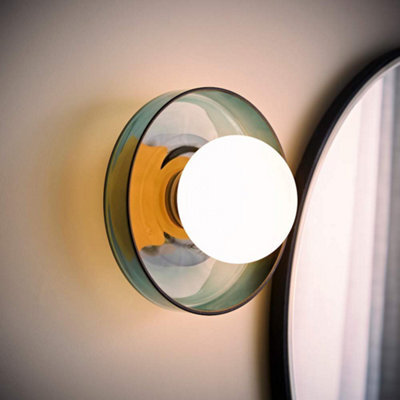 Valuelights Newbury Jade Green Glass Ip44 Flush Wall Light And Bulb - image 1