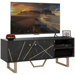 Wyld Haus Vinika 110Cm Black Marble-Tone Tv Console With Shelves And Cupboard - Fits Up To 50 Inch Screens - thumbnail 2