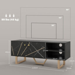 Wyld Haus Vinika 110Cm Black Marble-Tone Tv Console With Shelves And Cupboard - Fits Up To 50 Inch Screens - thumbnail 3