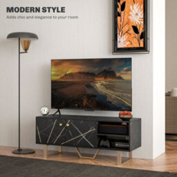 Wyld Haus Vinika 110Cm Black Marble-Tone Tv Console With Shelves And Cupboard - Fits Up To 50 Inch Screens - thumbnail 4