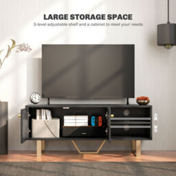 Wyld Haus Vinika 110Cm Black Marble-Tone Tv Console With Shelves And Cupboard - Fits Up To 50 Inch Screens - thumbnail 5