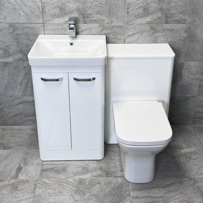 Hydros Vanity Suite Ensuite White Gloss Curved 1000mm Bathroom Sink & Wc Unit Pacific - image 1