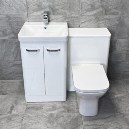 Hydros Vanity Suite Ensuite White Gloss Curved 1000mm Bathroom Sink & Wc Unit Pacific - thumbnail 1