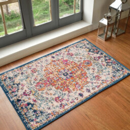 Livabliss Harput-Vintage Blue Orange Yellow Grey Traditional Boho Living Dining Bedroom Rug 95 X 150 Cm Easy Care, Non Shedding - thumbnail 2
