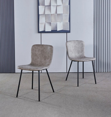 Hallowood Furniture Cullompton Taupe Faux Leather Dining Chair With Black Metal Legs X2 - image 1